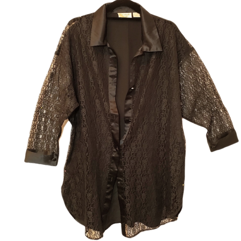 Victoria's Secret Nightgown Black Sheer Lace Front